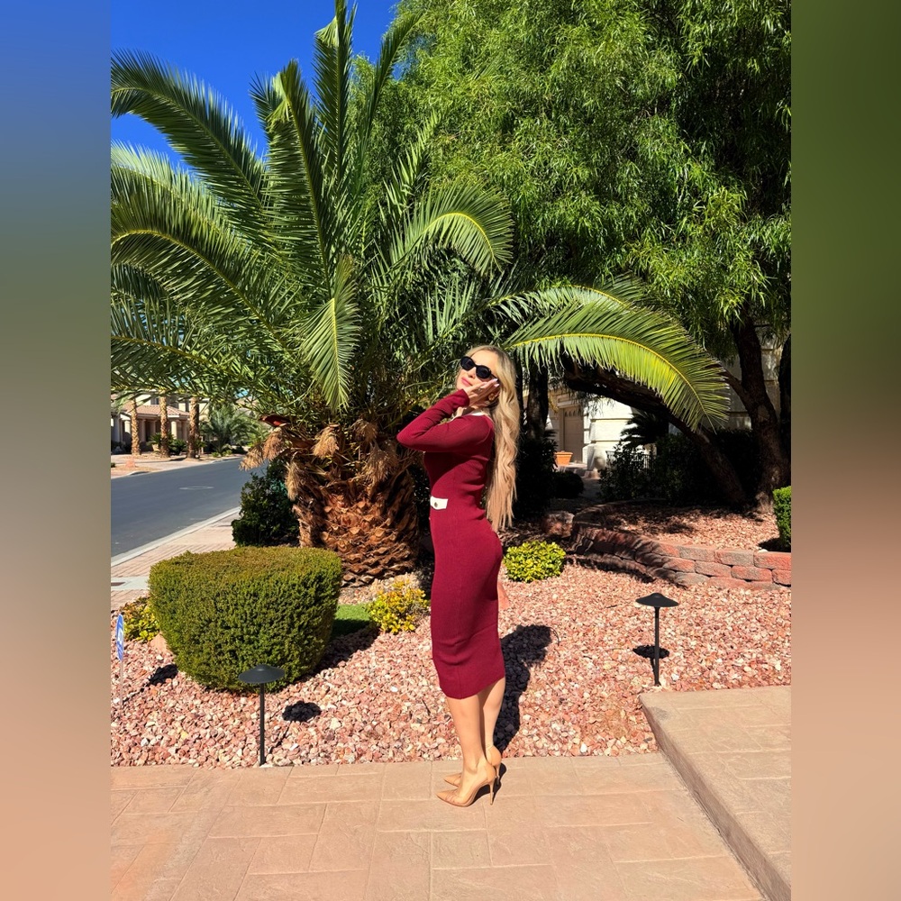 226 ‘Alex’ Elegant Burgundy and White Women's Dress - Picture 10 of 12